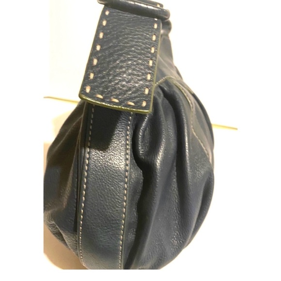 Cole haan navy blue Leather Hobo Bag with Curved Design and Pleated Texture - Picture 5 of 9